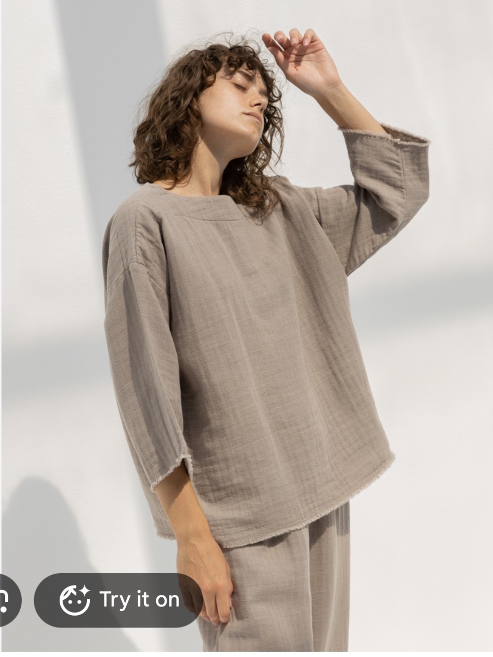 Black Crane Linen Cotton Relaxed Gauze Top